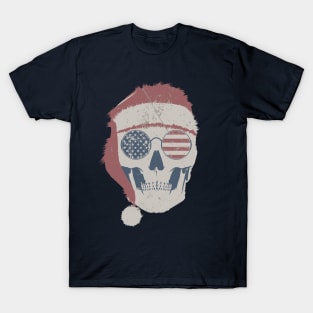 Vintage American Skull Santa Hat Christmas T-Shirt